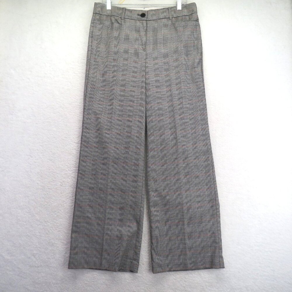 LOFT Pants Womens 10 Gray Plaid High Waist Trouser Wide Leg Stretch Career